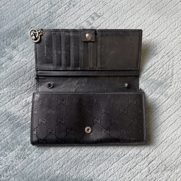 Gucci Carbon Fiber Long Wallet Black Checkbook Style w/ original dust bag & box - Picture 7 of 15